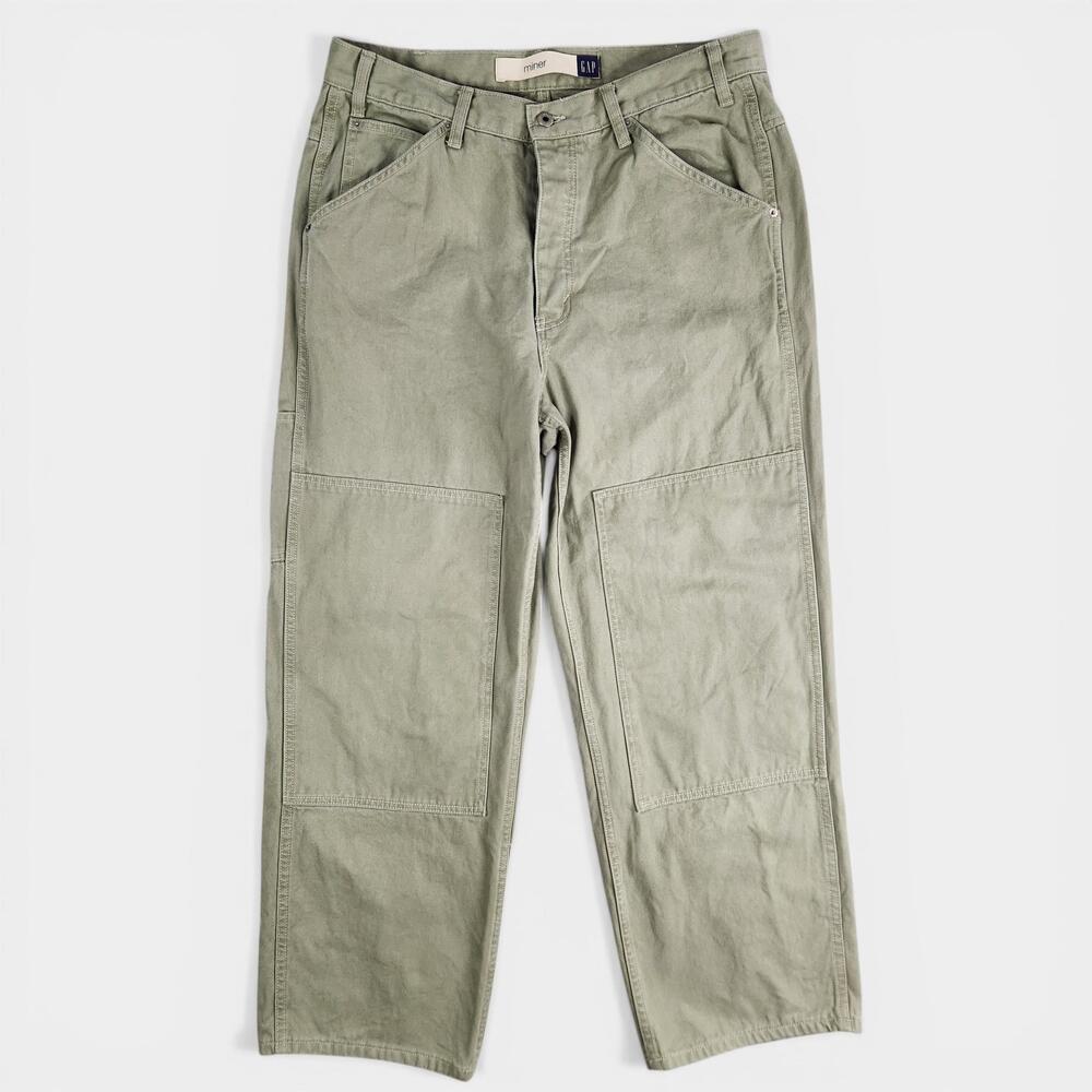 Vintage Gap Miner Pants Mens Fits 34x29 Green Canvas Carpenter Double Knee